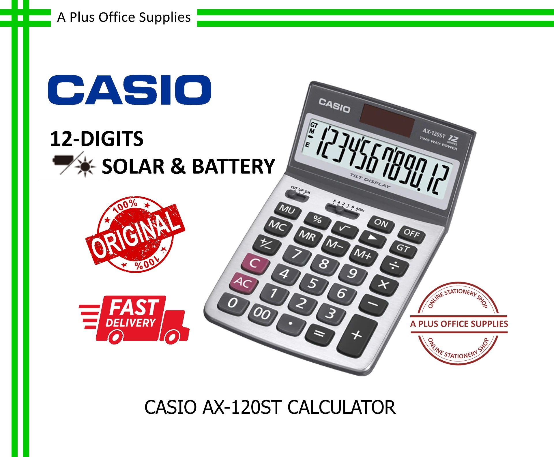 CASIO Calculator AX-120ST 12 Digits / Kalkulator 12 Digit