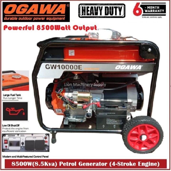 OGAWA 8500Watt/8.5KW Professional Gasoline Generator Petrol Genset GW10000E - Big 33Litre Petrol Tank - Electric Start