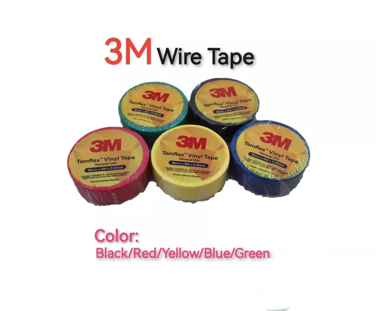 3M Temflex Vinyl Tape PVC Electrical Tape Wire Tape (18mm x 5m x 0.12mm) [1 pcs]