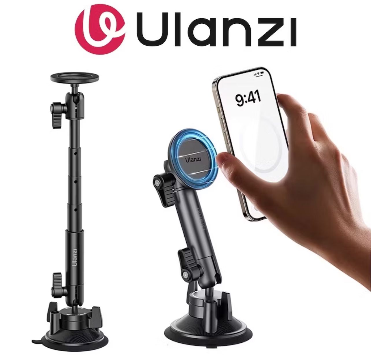Ulanzi ZJ06 Suction Cup Car Mount Magnetic Phone Holder Extension Magic Arm for Mobile Smartphone