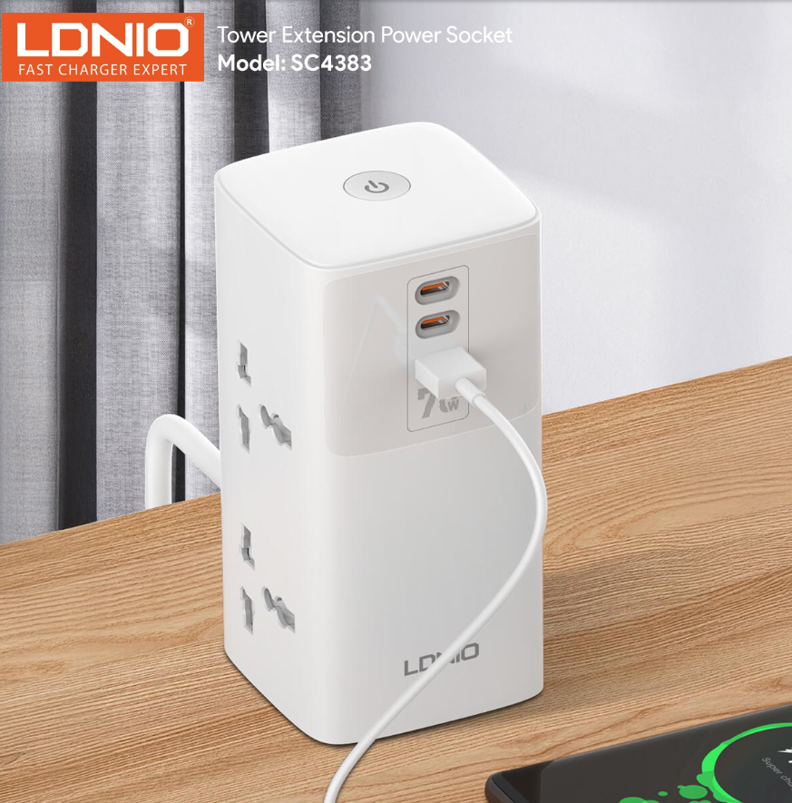 LDNIO TOWER EXTENSION SOCKET WITH 70W USB CHARGING PORT SC4383