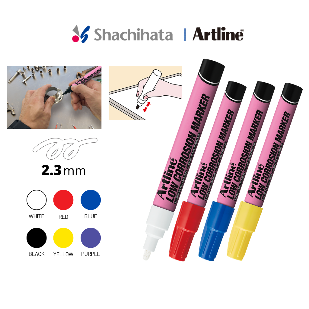 Artline Low Corrosion Paint Marker Box Set (12pcs) - Medium Point 2.3mm | 6 Colours | Permanent | Waterproof | Halogenes, metal surface  White
