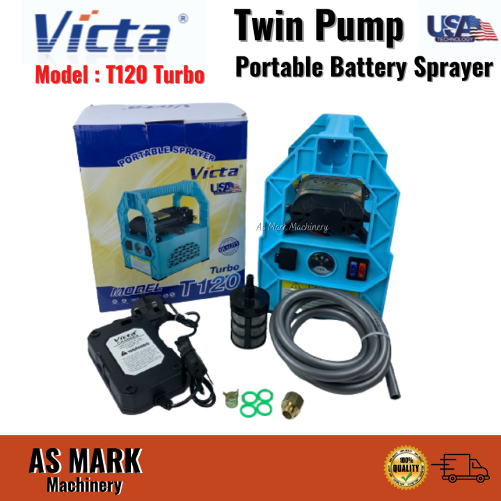 Victa T120 Twin Pump Portable Double Pump Rechargeable Battery Sprayer Cordless Water Jet Pressure Pump Mini Pam Bateri
