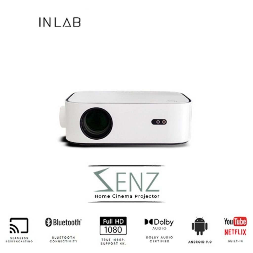 INLAB Senz - The Home Cinema Projector 1080P Full HD / 4K Support / Android 9.0
