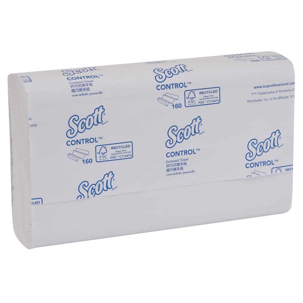 Scott庐 Control Compact Paper Towels - Multifold, Standard (27011), White 1-Ply, 22 Packs / Case, 160 Sheets / Pack