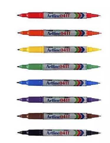 Artline 041T Dual Nib Permanent Marker Box Set (12pcs) - Fine Point 0.4mm & 1.0mm | 8 Colours | Waterproof  Blue