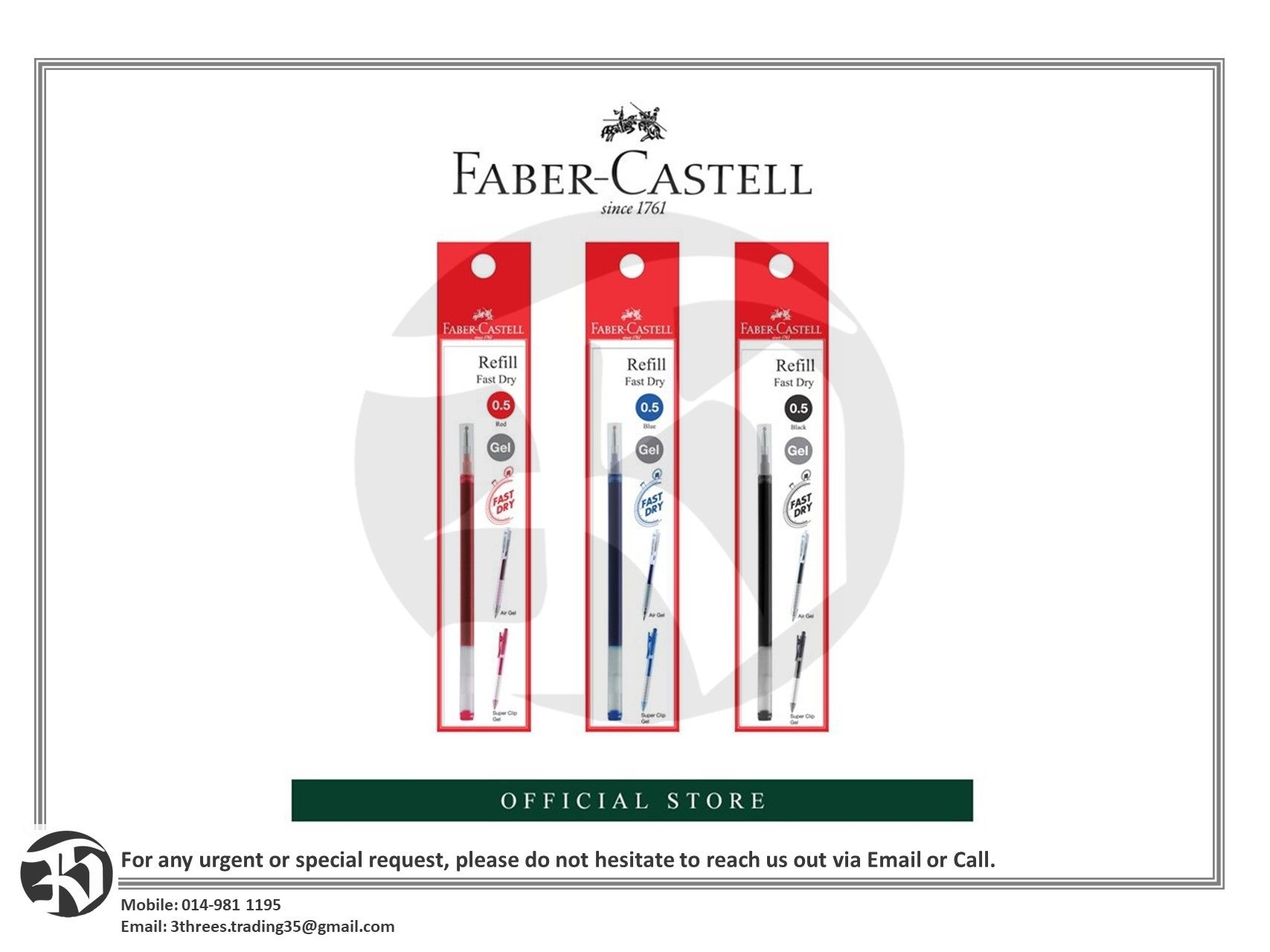 Faber-Castell Refill for Air Gel Pen & Super Clip Gel Pen, Box of 10 Poly Bag