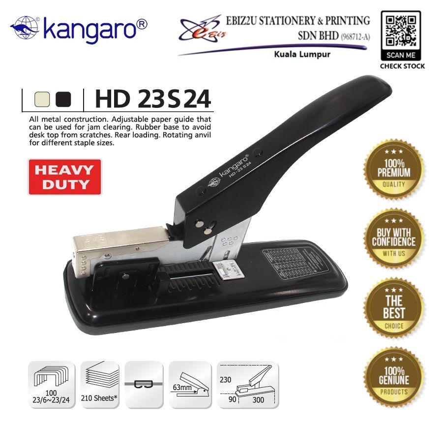 KANGARO HD-23S24 Heavy Duty Stapler - 210 Sheets alat pengokot, kawat, stapler paper, Heavy Duty Stapler, Heavy Duty Staplers