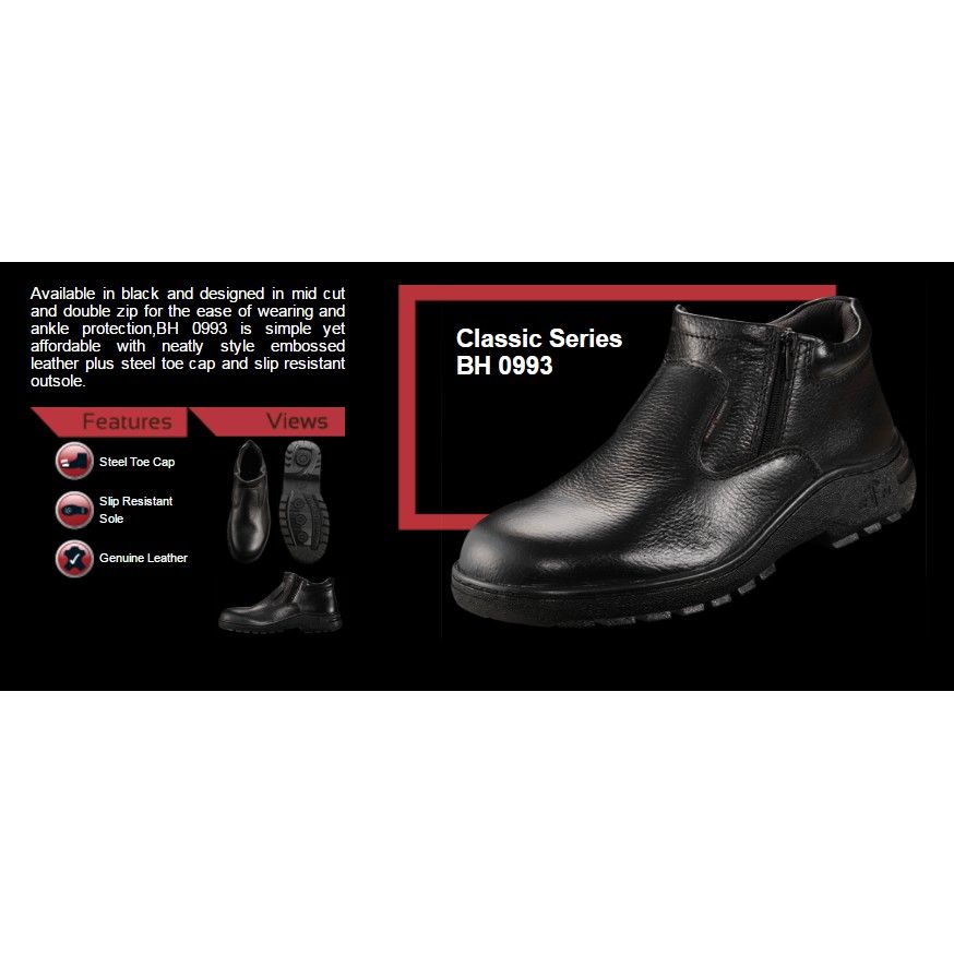 QS Black Hammer Classic Series Mid Cut Zip on Safety Shoes BH 0993