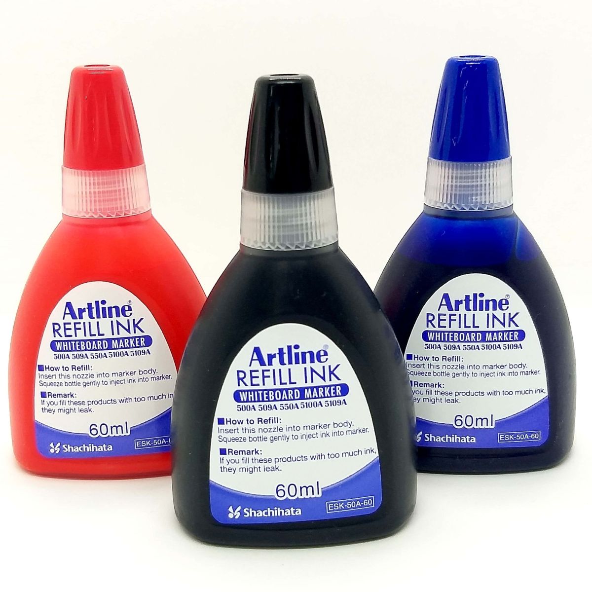 Artline White Board Marker Ink 60cc Black/Blue/Red