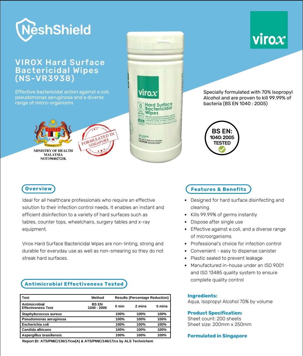 Virox hard surface bactericidal wipes NS-VR3938 200sheets (Alcohol)