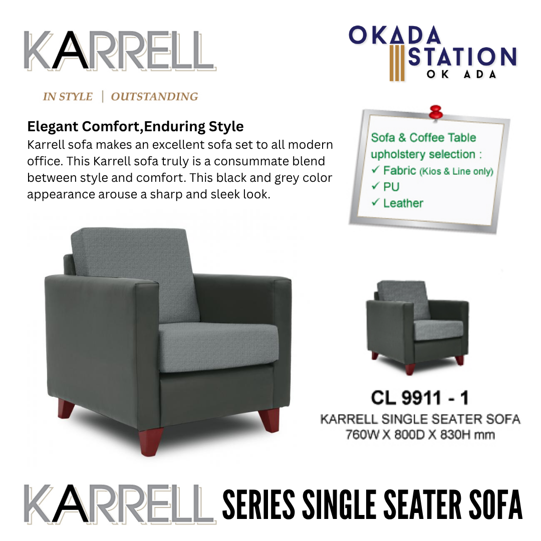 KARRELL SERIES OFFICE SOFA - ALL SIZE / SINGLE SEATER / DOUBLE SEATER / TRIPLE SEATER / VISITOR SOFA / PU LEATHER / FABRIC / FABRIC KIOS / FABRIC LINE / SOFA PELAWAT / SOFA PEJABAT / SOFA / CL 9911-1 / CL 9911-2 / CL 9911-3 / KARNELL
