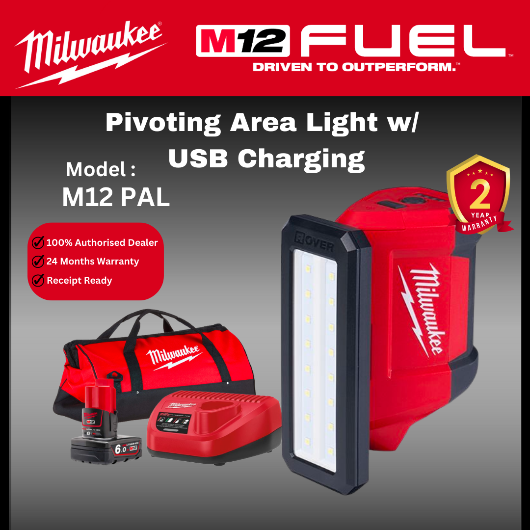 MILWAUKEE M12 Pivoting Area Light w/ USB Charging 700 Lumen / M12 PAL-0 / Personal Lighting / TORCH LIGHT / Work Light / Lampu Kerja / Milwaukee Light / Milwaukee Lampu