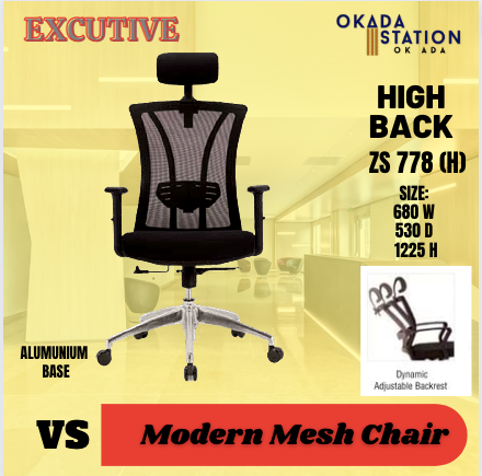VS HIGH BACK MESH CHAIR -ALUMINUM LEG / ZS778(H) / ERGONOMIC MESH CHAIR / ERGONOMIC CHAIR / OFFICE CHAIR / KERUSI BERODA / HIGH BACK CHAIR