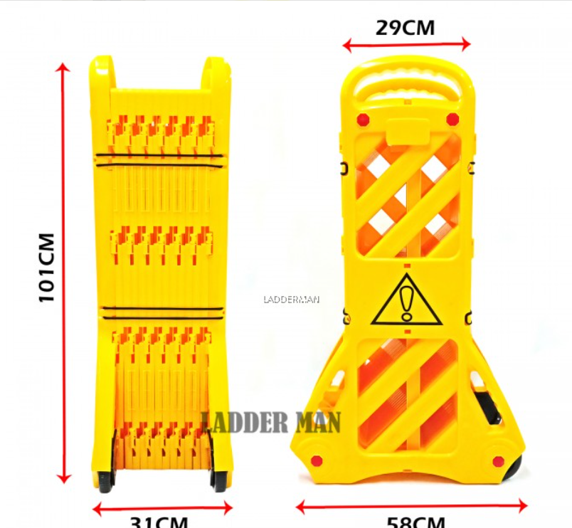 4M SAFETY BARRICADE EXTENDABLE ROAD BARRIER FOLDABLE SAFETY DIVIDER WITH WHEELS