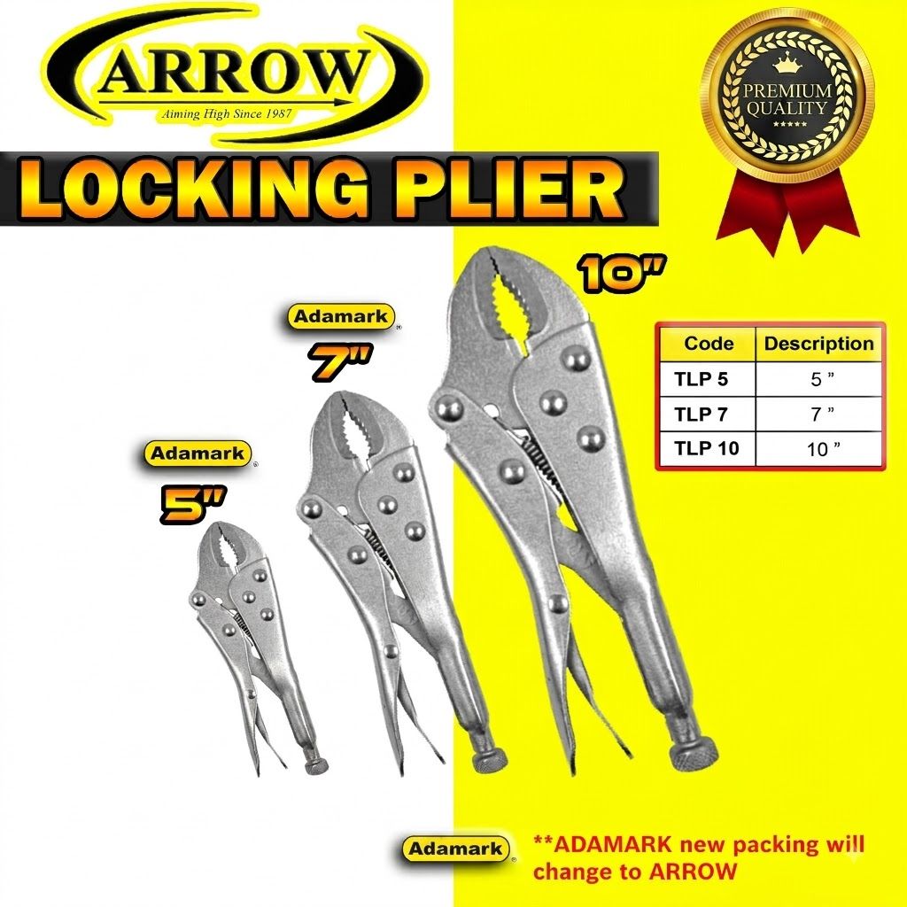 ARROW Locking Plier - All Size (TLP5-10) / Curved Jaw Locking Plier / Locking Plier / Vice Grip Plier / Grip Plier / Plier / Hand Tools / TLP 5 / TLP 7 / TLP 10 / 5" / 7" / 10"