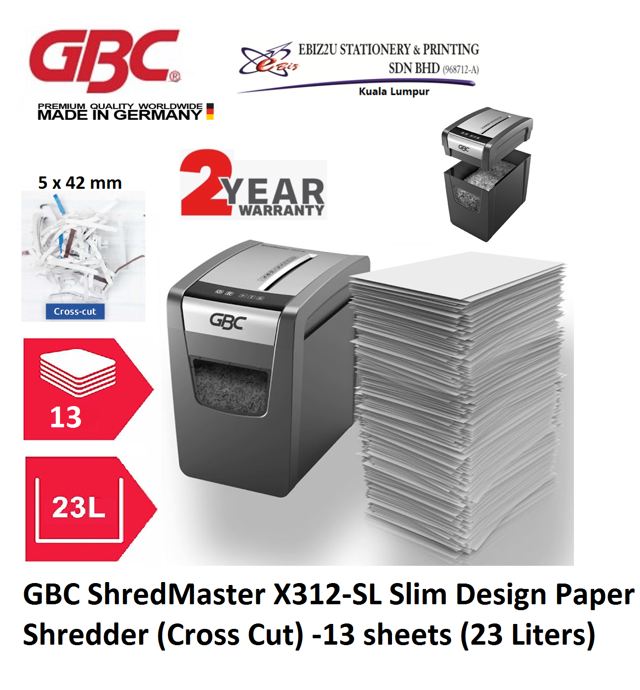 GBC ShredMaster X312-SL Slim Design Paper Shredder (Cross Cut) -13 sheets (23 Liters) X312SL, Shredder Machine, Paper Shredder, Cross Cut, Office Shredder, Mesin Penghancur Kertas, home paper shredder, personal paper shredder, personal shredder