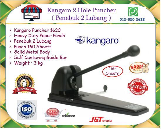 Kangaro Paper Punch - 2 Hole / Kangaro Puncher / Penebuk Lubang Kertas - 2 Lubang # Heavy Duty # 160 Helaian # 1620 # RS1417 ( KTT : 1 Unit )