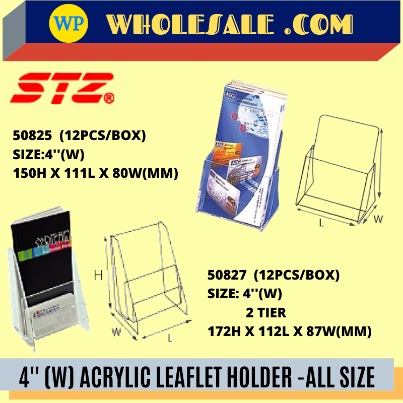 STZ / ACRYLIC LEAFLET HOLDER / ALL SIZE / 2 TIER / 4 INCH / 4" / ACRYLIC HOLDER / MENU HOLDER / CARD STAND / PLASTIC HOLDER /