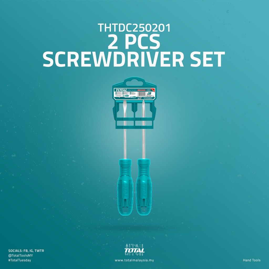 TOTAL SCREWDRIVER SET FLAT/SLOTTED SL6.0 + PHILIPS PH2.0 CR-V STEEL THTDC250201