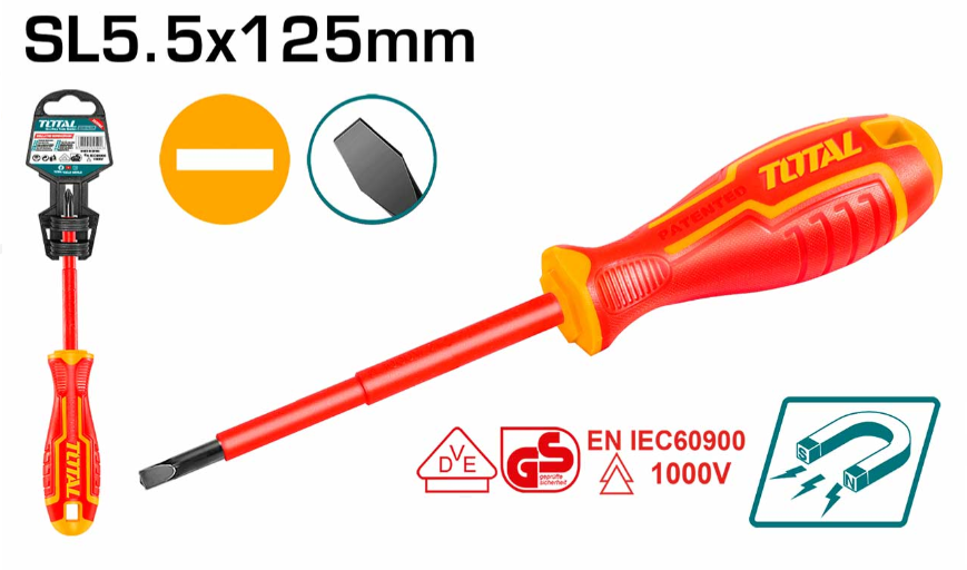 TOTAL THTIS5125 INSULATED SLOTTED SCREWDRIVER (VDE Approved Certifications)