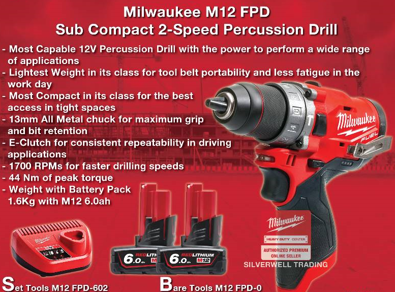 MILWAUKEE M12-FDP-602 SUB COMPACT 2-SPEED PERCUSSION DRILL _ SET TOOL / BARE TOOL