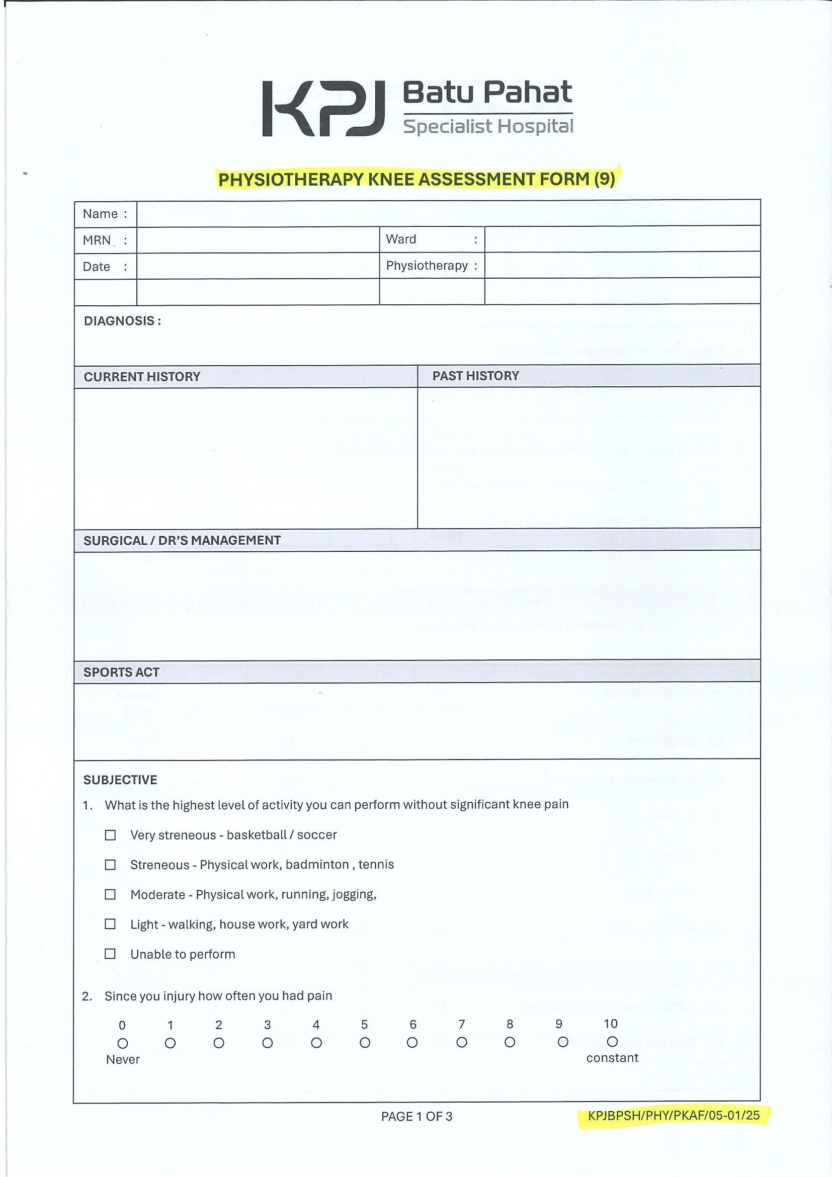 Physiotherapy Knee Assessment Form (9)