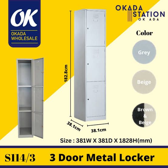 OKADA COMPARTMENT STEEL LOCKER OKADA S114/3 3 Layer Metal Locker/ Compartment Steel Locker / Compartment Cabinet / Metal Locker / Almari Besi / Steel Locker Hostel / Single Locker / Metal Cabinet