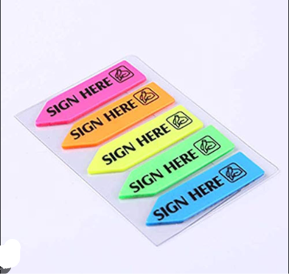 " PLEASE SIGN HERE" STICKY NOTES 5 COLORS IN ONE SET