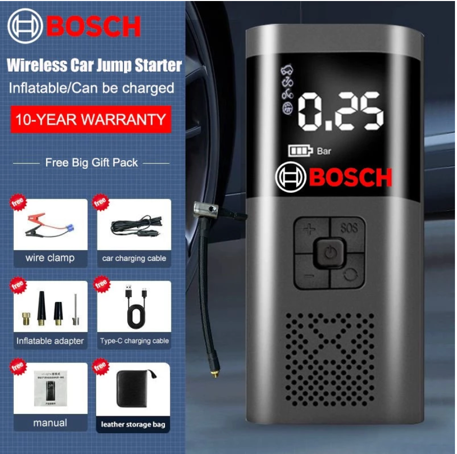 Bosch 35000mAh Jump Start powerbank 6 IN 1 Car jump starter jumper + pump tyre + Air Compressor kereta 12V Car Emergency