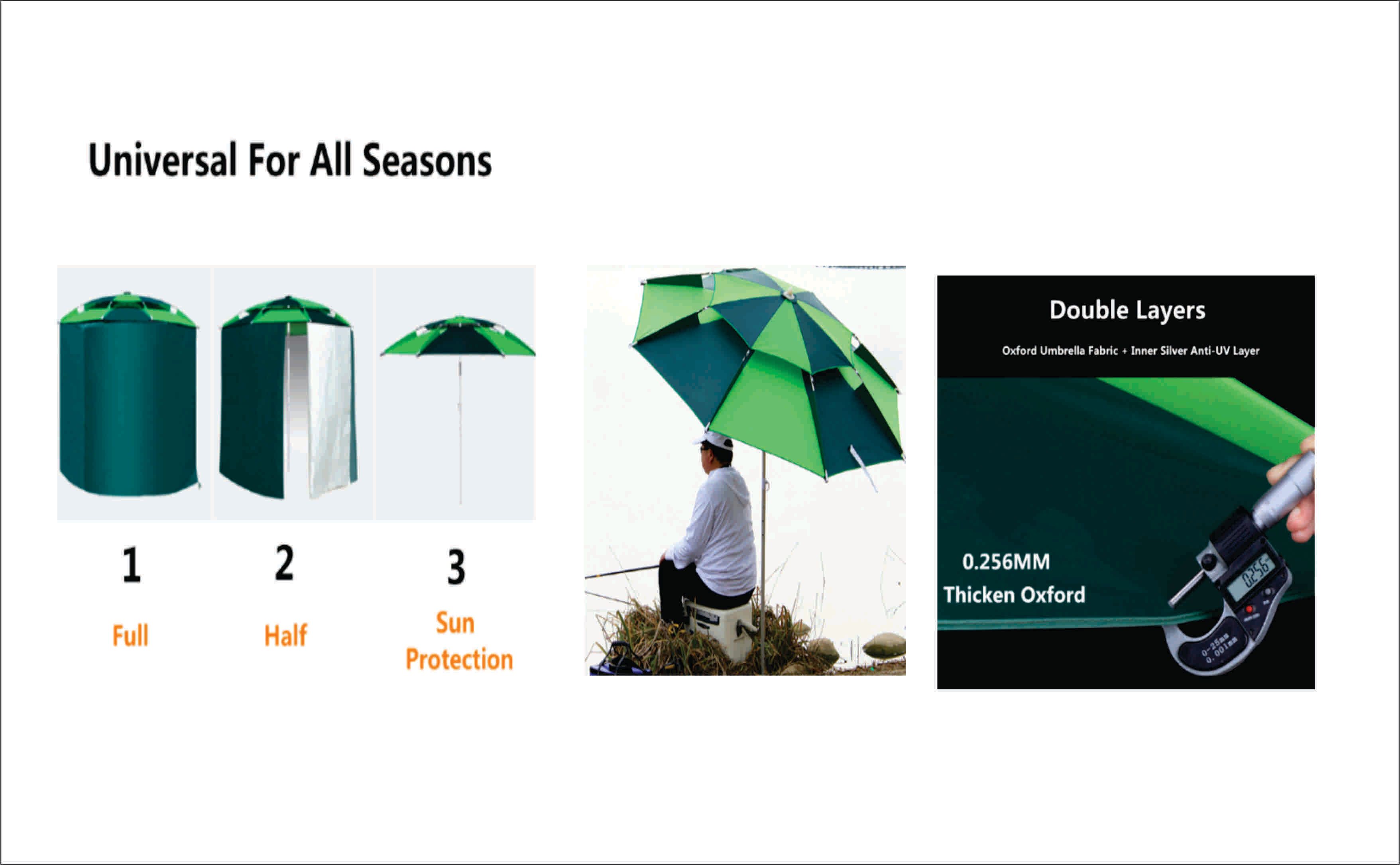 220cm Foldable Outdoor Shelter Rain UV Shade Umbrella Beach Fishing With Sides