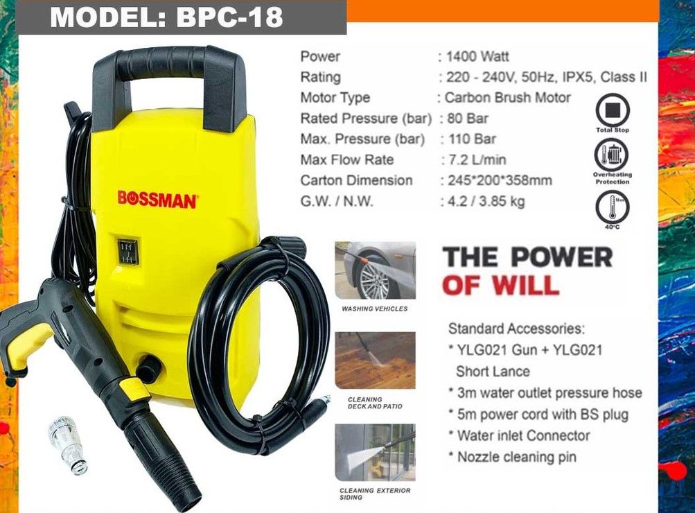 BOSSMAN BPC18 1400W HIGH PRESSURE CLEANER | WATER JET | SPRAYER | HIGH PRESSURE WASHER