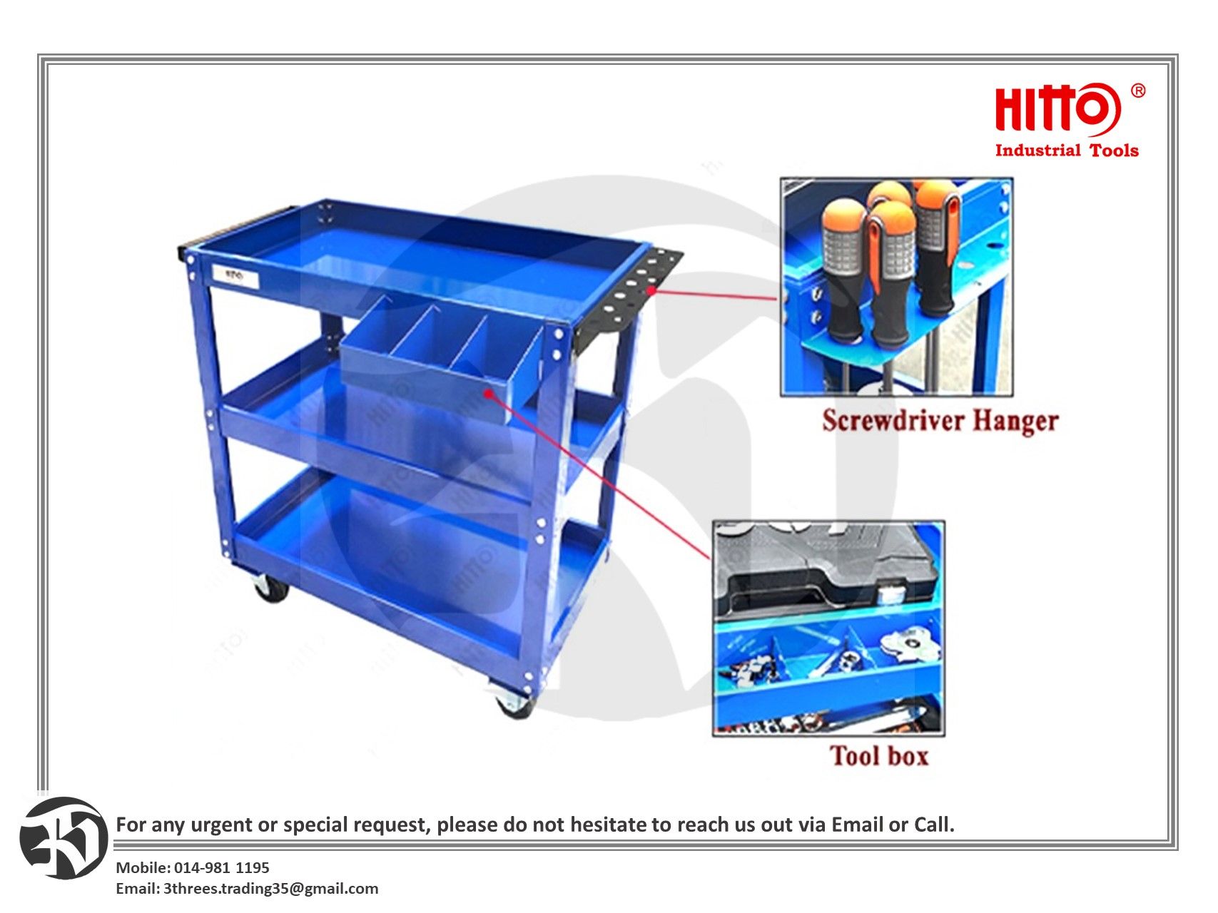 Hitto 3 Layers Tools Trolley / Service Tool Cart