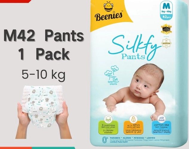Beenies SILKFY Baby Disposable Diapers Pants M-XXL 1 Pack Single Pack Super Soft / Lampin Bayi Jenis Seluar 11010-11013 M42 Pants 1 Pack SL-11010-11013-KK
