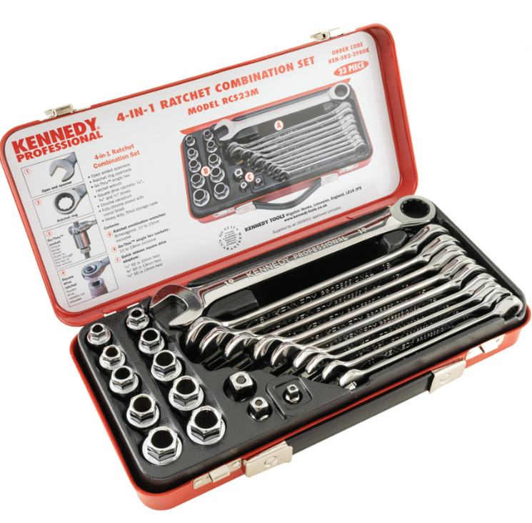 *Kennedy-Pro Metric, Ratchet Spanner Set, 10 - 19mm, Set of 23, Chrome Vanadium Steel SKU:  KEN5823980K
