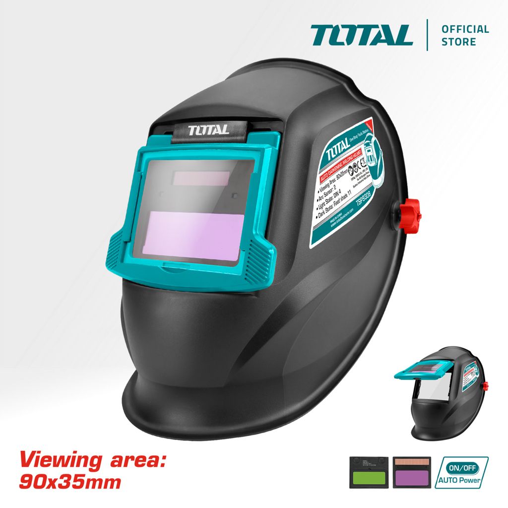 TOTAL AUTO DARKENING WELDING HELMET LIGHT TO DARK IN 0.2MS DIN 16 & RECHARGEABLE SOLAR CELL (90MM X 35MM) TSP9309