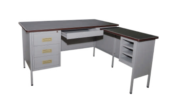 STERLING 5’ L-SHAPE PEDESTAL DESK (BLACK LINOLEUM TOP - S101/LT) / (MELAMINE CHIPBOARD TOP - S101/MT)
