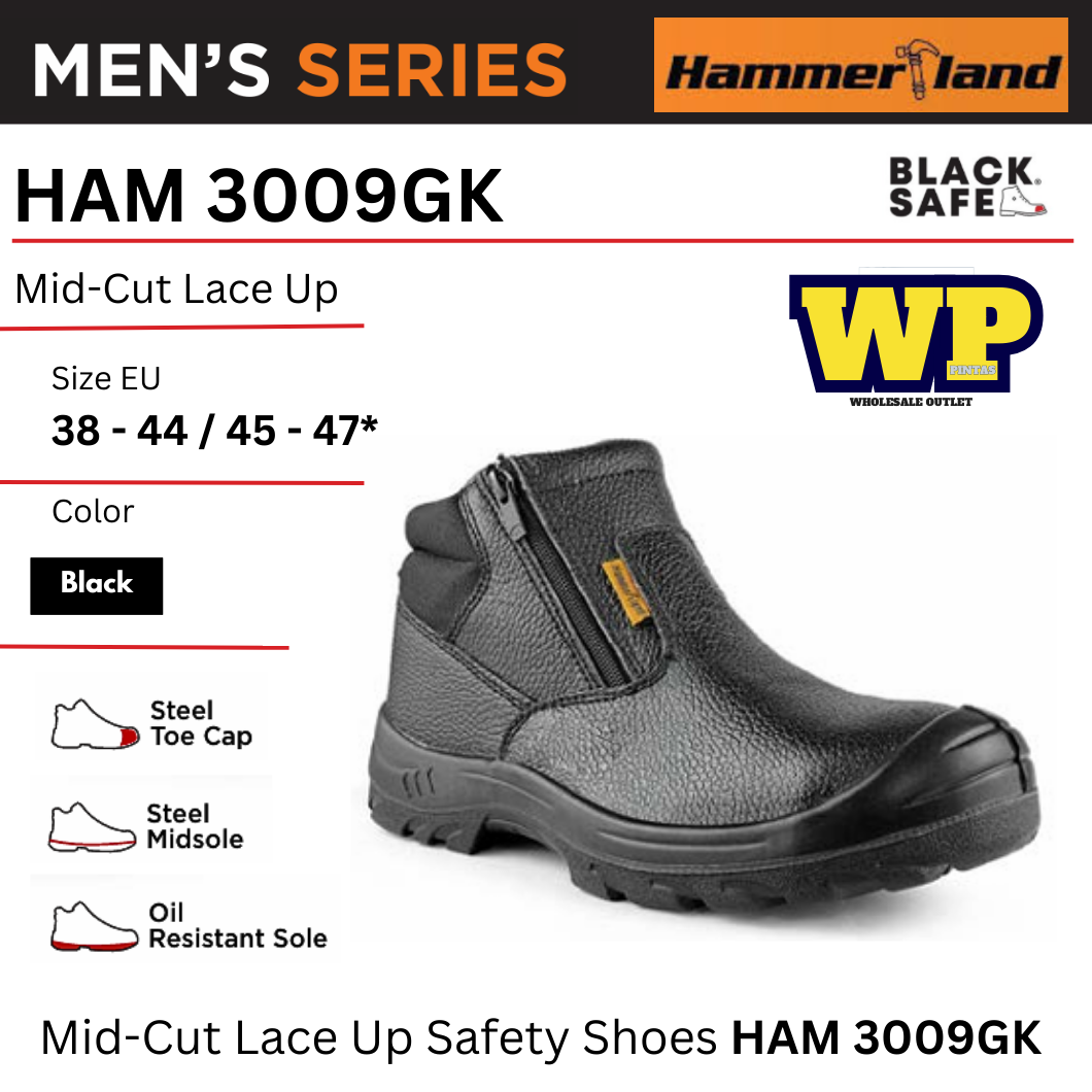 HAMMERLAND (HAMMERLAND FOR B;ACK HAMMER) HAMMERLAND MID-CUT DOUBLE ZIP SAFETY SHOES - HAM 3009GK / BLACK HAMMER / BLACK SAFE / MID-CUT DOUBLE ZIP / SAFETY SHOES / SAFETY BOOTS / FOOT PROTECT / KASUT KILANG / KASUT KESELAMATAN / HAM 3009GK