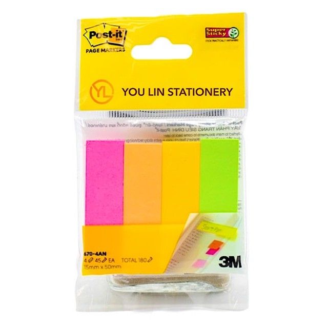 3M Post It SSN Page Markers 670-4AN 15x50mm (45's x 4pads)