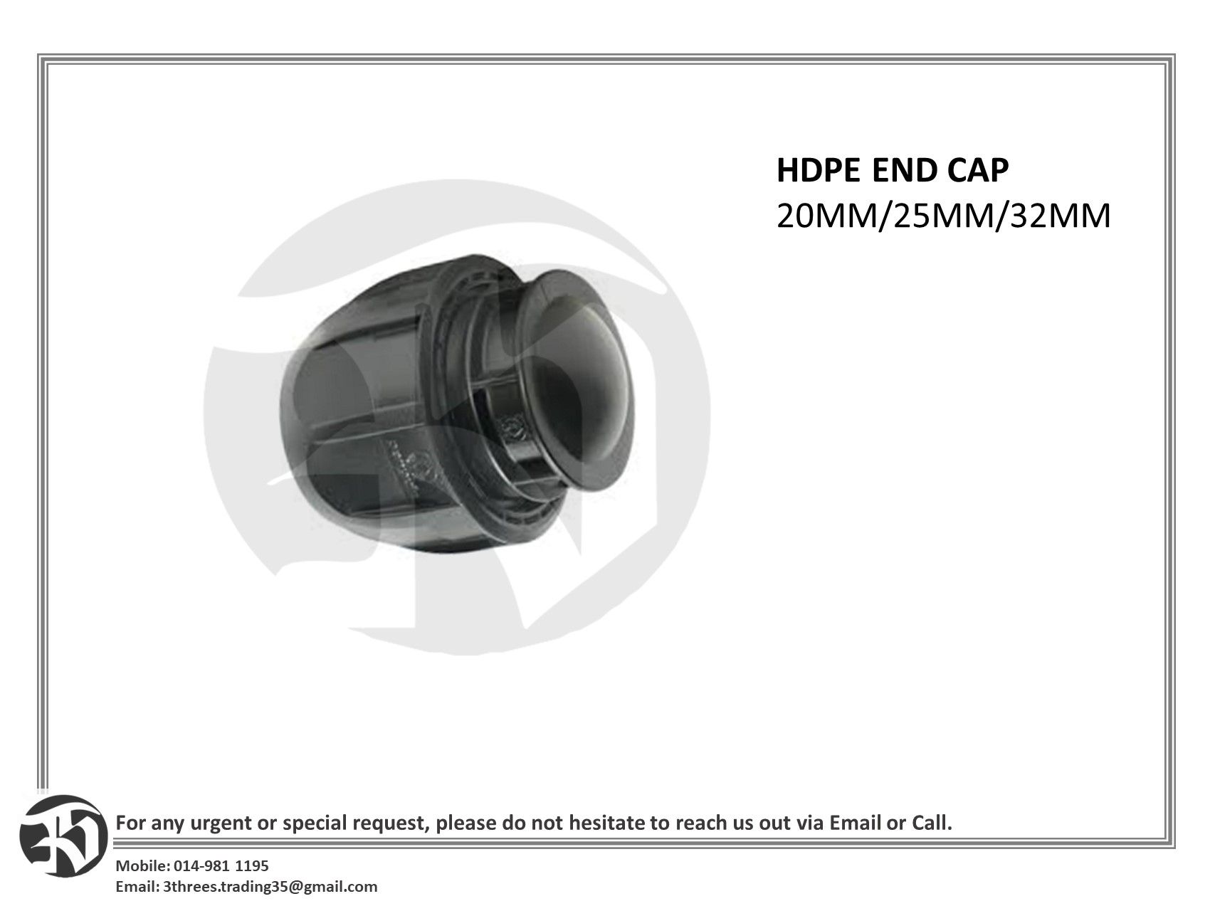 HDPE END CAP 20MM/25MM/32MM