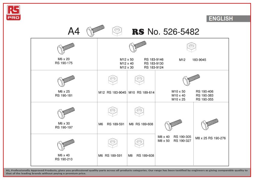 RS PRO 624 piece Stainless Steel Screw/Bolt & Nut Kit