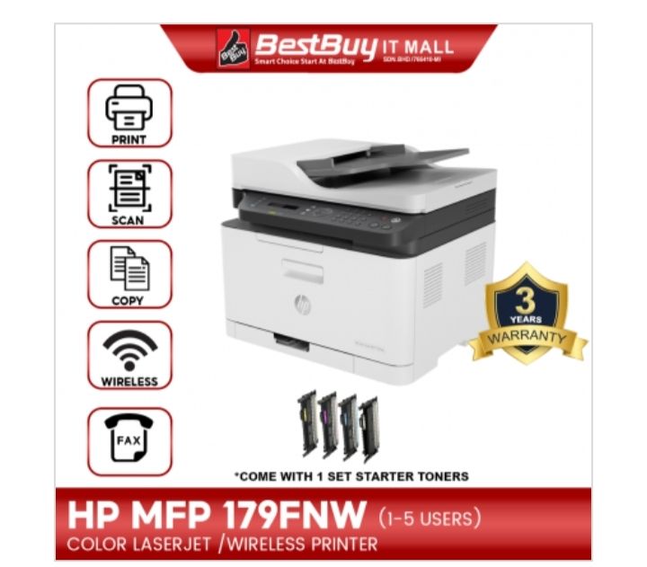 HP Color Laserjet MFP 179FNW Multifunction All-In-One Wireless Network Fax Printer - Print Scan Copy Fax WiFi ADF