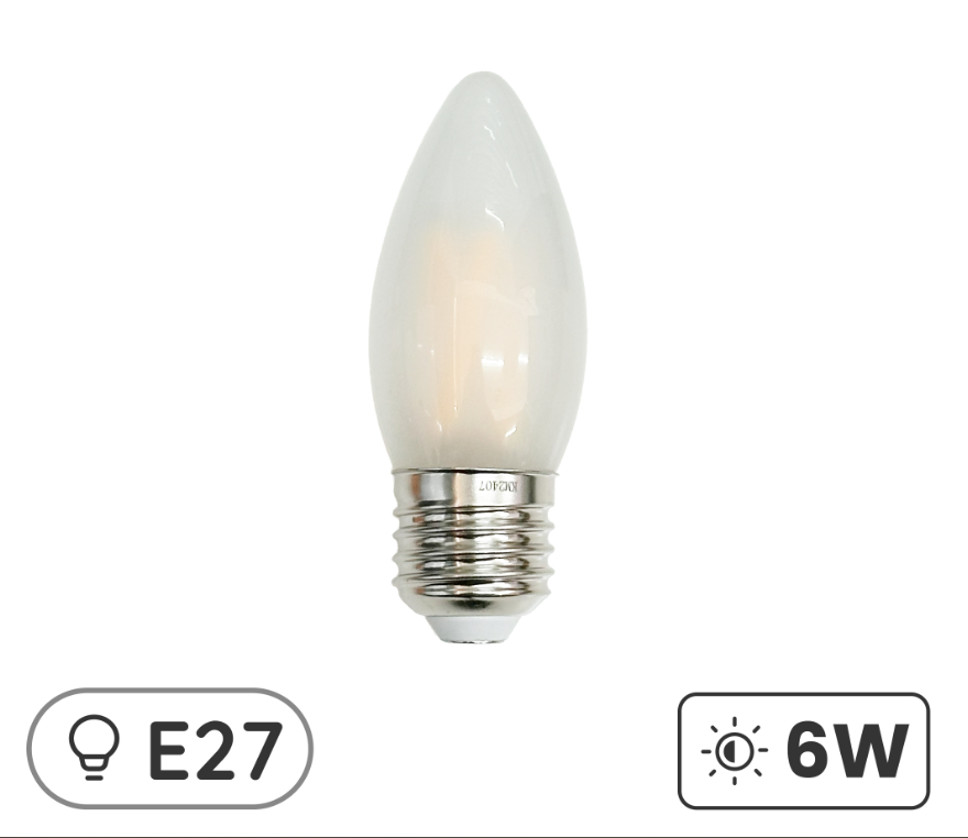 KM LED FILAMENT - CANDLE E27 6W WARM WHITE (FROSTED)
