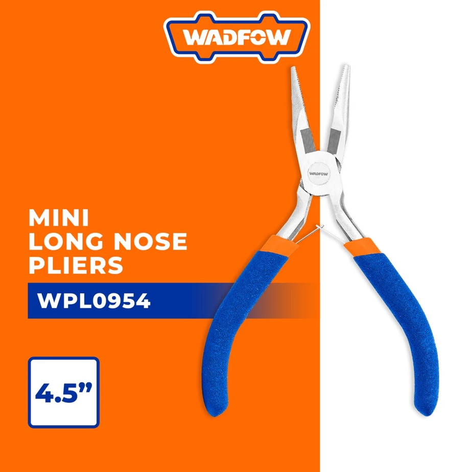WADFOW MINI LONG NOSE PLIERS WITH PLASTIC HANDLE POLISHED (4.5" X 115MM) (WPL0954)