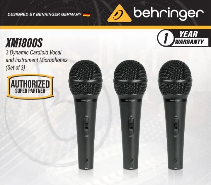 Behringer XM1800S (3-Pack) Dynamic Microphones with Carrying Case (XM 1800S / XM-1800S)