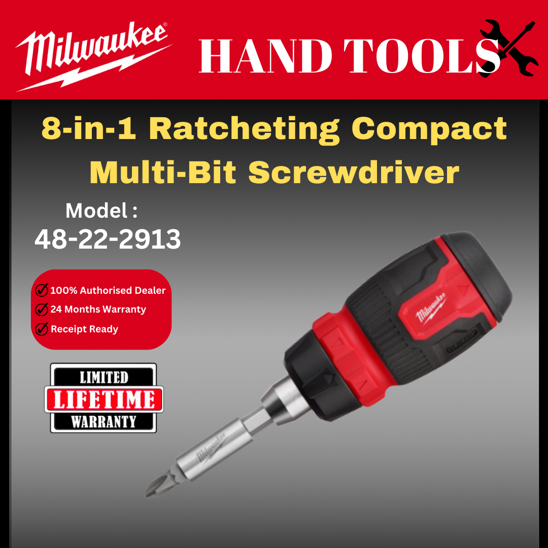 Milwaukee 8-in-1 Ratcheting Compact Multi-Bit Screwdriver / 48-22-2913 / Milwaukee Screwdriver / Multi Bit Screwdriver