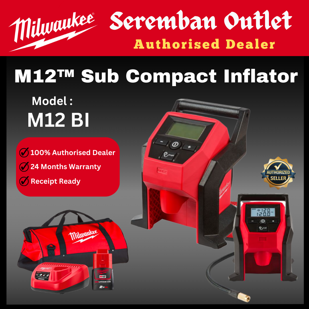 MILWAUKEE M12 Sub Compact Inflator / MILWAUKEE Inflator / Milwaukee Tire Pump / MILWAUKEE Fastest Cordless Tire Inflator / M12 BI / FULL SET