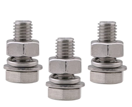 External Hexagon Combination Screw 304 Stainless Steel Bolt Nut Flat Elastic Washer Set, M10 X60