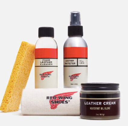 RED WING 98031 SMOOTH-FINISHED LEATHER CARE KIT (FOAM LEATHER CLEANER, LEATHER CREAM, LEATHER PROTECTOR & BOOT CARE CLOTHS)
