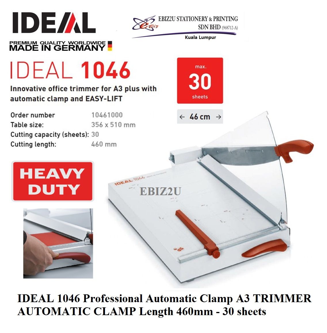 IDEAL 1046 Professional Automatic Clamp A3 TRIMMER AUTOMATIC CLAMP Length 460mm - 30 sheets (Pemotong Kertas, Paper Cutter, Paper Cutter, Paper Trimmer, Heavy Duty Cutter, A4 paper cutter, A3 paper cutter)